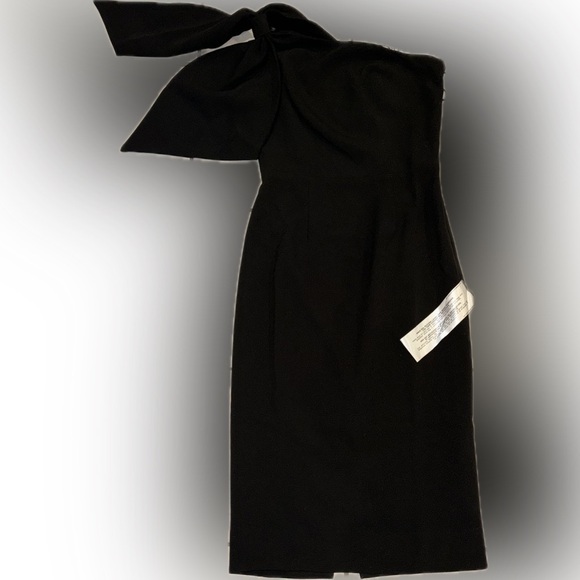 NWOT DRESS THE POPULATION Tiffany One-Shoulder Midi Dress Black L - Picture 2 of 5